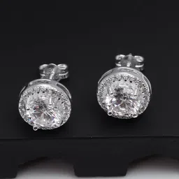 LeCalla Men Silver Plated 925 Sterling Silver Cubic Zirconia Contemporary Studs Earrings-picture-19