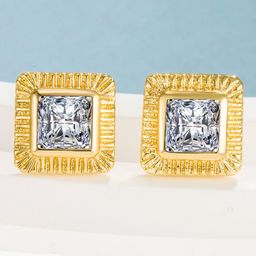 MYKI Gold-Plated American Diamond Contemporary Studs Earrings-picture-32