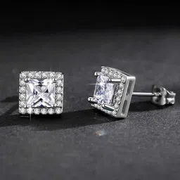MYKI Silver-Toned Cubic Zirconia Studded Contemporary Studs Earrings-picture-29