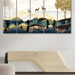 RANDOM Pack Of 5 Blue Green Printed Nature Art MDF Vinyle Painting-picture-40