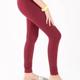 indian flower Girls Maroon Solid Churidar Length Leggings image 2