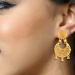 Vighnaharta Gold-Plated Floral Drop Earrings image 3