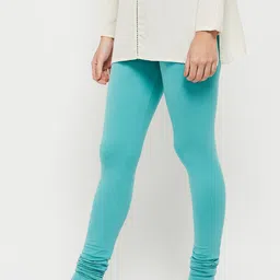max Women Turquoise Blue Solid Churidar-Length Leggings image 2
