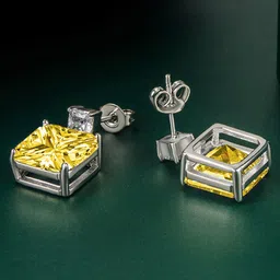 Designs & You Silver-Plated Cubic Zirconia Studded Square Studs Earrings image 4
