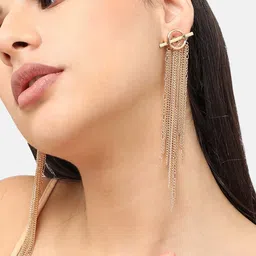 SOHI Gold-Plated Contemporary Tasselled Drop Earrings image 3