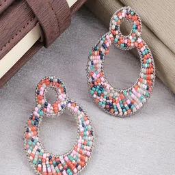 UNIVERSITY TRENDZ Silver-Plated Beaded Classic Drop Earrings image 2
