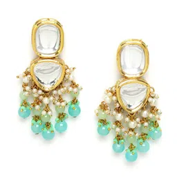 KARATCART Gold Plated Kundan Studded Drop Earrings image 2