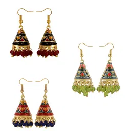 Yellow Chimes Women Multicolored Set of 3 Meenakari Oxidised Drop Earrings image 3