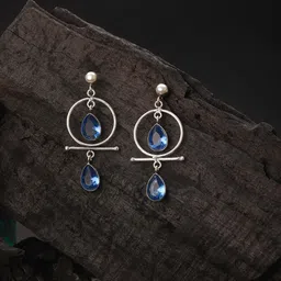 Saraf RS Jewellery American Diamond Silver Plated Oxidised Drop Earrings image 3