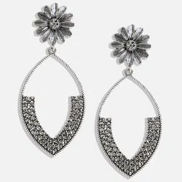 SOHI Silver Plated Stone Studded Drop Earrings image 5