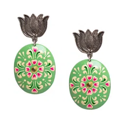 Shoshaa Silver-Plated Green & Pink Floral Drop Earrings image 2