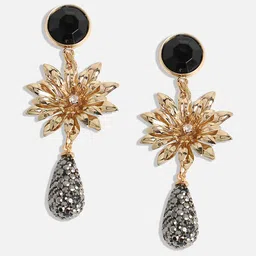 SOHI Gold-Plated Stone Studded Floral Drop Earrings image 4