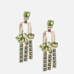 SOHI Gold-Plated Contemporary Stone Studded Drop Earrings image 2