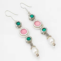 aadita Silver Plated Kundan Drop Earrings image 3