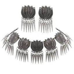 VENI 92.5 Silver-Plated Oxidised Jewellery Set image 2