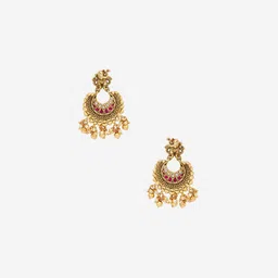Kushal's Fashion Jewellery 92.5 Pure Silver Gold-Plated Stones Studded Chandbalis image 2