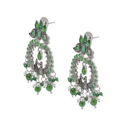 Shining Jewel - By Shivansh Silver-Plated Cubic Zirconia Peacock Shaped  Chandbalis image 2