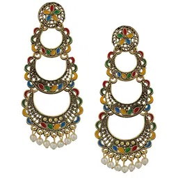 ANIKAS CREATION Gold-Plated Yellow & Blue Crescent Shaped Chandbalis image 3