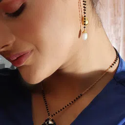 Unniyarcha 92.5 Sterling Silver Gold Plated Beaded Mangalsutra Drop Earrings-picture-49