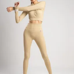 SKNZ Women Beige Colored Solid Antimicrobial Tights image 2
