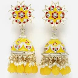 Kennice Gold-Plated Dome Shaped Kundan-Pearls studded Jhumkas image 2