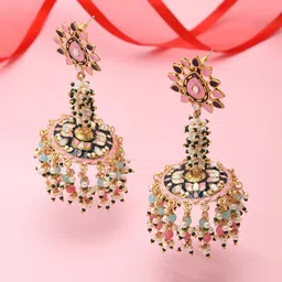 Zaveri Pearls Multicoloured Clustered Beads & Meenakari Contemporary Jhumkas Earrings image 2