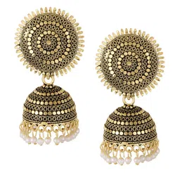 MEENAZ Gold-Plated Pearls Beaded Contemporary Jhumkas Earrings image 4