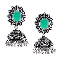 Bamboo Tree Jewels Silver Plated Stone-Studded Dome Shaped Jhumkas image 2