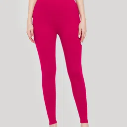 Clora Creation Women Set Of 2 Bottle Green & Magenta Solid Ankle Length Leggings image 2