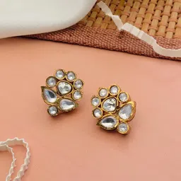 ABDESIGNS Gold-Plated Stone-Studded Classic Studs Earrings image 2