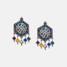 ATIBELLE Silver Plated Contemporary Meenakari Drop Earrings image 3