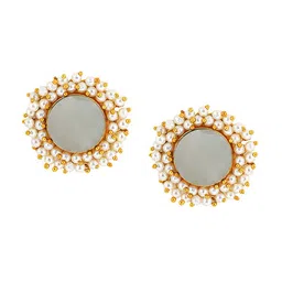 TEEJH Gold-Plated Stone Studded & Beaded Stud Earrings image 2