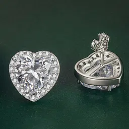 Designs & You Silver-Plated Cubic Zirconia-Studded Heart Shaped Studs Earrings image 2