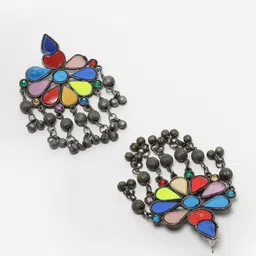 Moedbuille Multicoloured Floral Silver-Plated Drop Earrings image 4