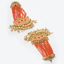 Moedbuille Gold-Plated Meenakari Kundan & Pearls Studded Classic Drop Earrings image 3