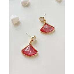 Yellow Chimes Pink Gold-Plated Triangle Shaped Crystal Studded Drop Earrings image 4