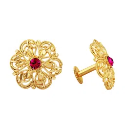 Vighnaharta Pack Of 2 Gold-Plated Floral Studs Earrings image 4