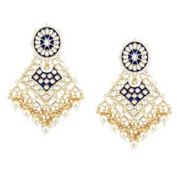 Zaveri Pearls Blue Gold-Plated Contemporary Meenakari Kundan Drop Earrings image 2