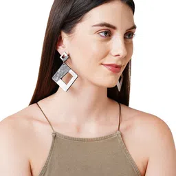 Blisscovered White & Grey Square Drop Earrings image 3