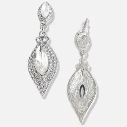 SOHI Silver-Plated Stone-Studded Contemporary Drop Earrings image 3