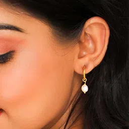 GIVA 92.5 Sterling Silver Gold Plated Pearl Drop Hoop Earrings image 3