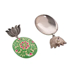 Shoshaa Silver-Plated Green & Pink Floral Drop Earrings image 3