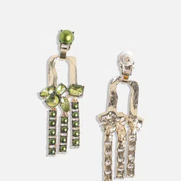 SOHI Gold-Plated Contemporary Stone Studded Drop Earrings image 3