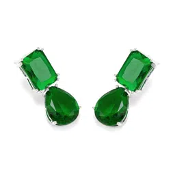 PRIVIU American Diamond Rhodium Plated Teardrop Shaped Drop Earrings image 5