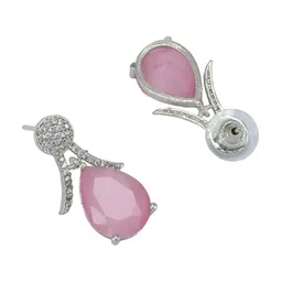 PRIVIU Rhodium Plated Teardrop Shaped AD Studded Drop Earrings image 5