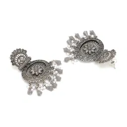 KARATCART Grey & Silver-Plated Oxidised Classic Drop Earrings image 3