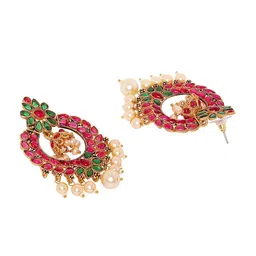 OOMPH Red & Green Floral Chandbalis Earrings image 4