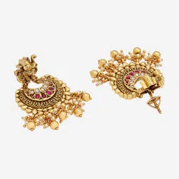 Kushal's Fashion Jewellery 92.5 Pure Silver Gold-Plated Stones Studded Chandbalis image 3
