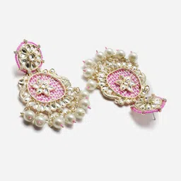 ZENEME Gold-Plated Kundan Studded Contemporary Drop Earrings image 4