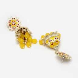 Kennice Gold-Plated Dome Shaped Kundan-Pearls studded Jhumkas image 3